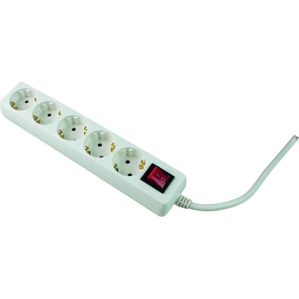 5-way power strip, 2m, white2m plastic sheathed cable H05VV-F3G1.5 with angled flat plug with switch and indicator light image 1