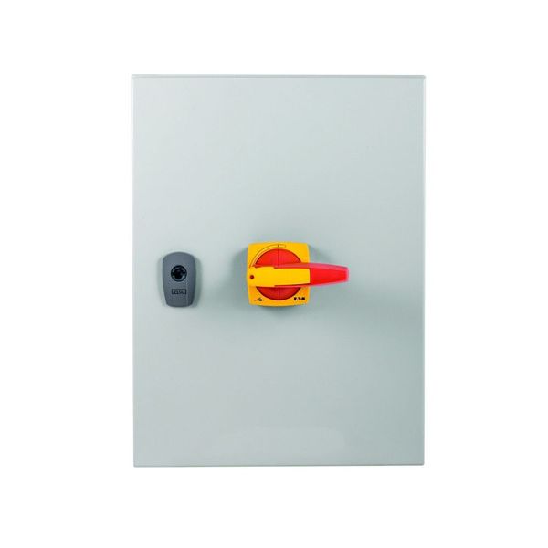 Switch-disconnector, DMM, 160 A, 3 pole, Emergency switching off function, With red rotary handle and yellow locking ring, in steel enclosure image 6