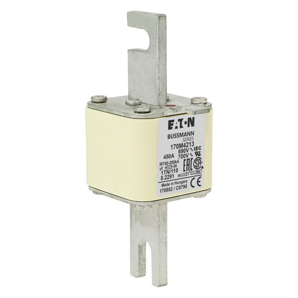 Fuse-link, high speed, 450 A, AC 690 V, DIN 1, 53 x 66 x 138 mm, aR, DIN, IEC, type T indicator image 10