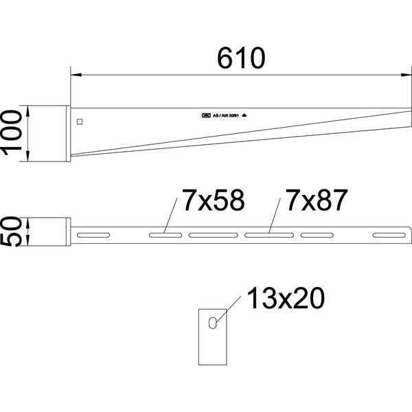 AW 30 61 A2 Wall and support bracket with welded head plate B610mm image 2