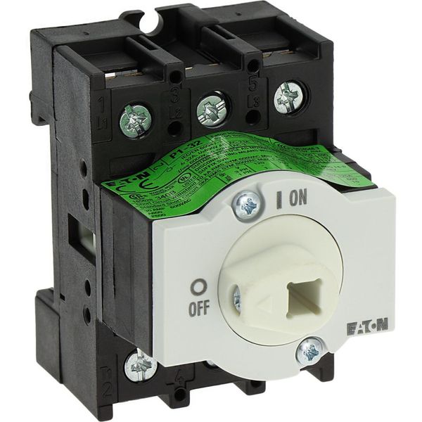 Main switch, P1, 32 A, rear mounting, 3 pole, Emergency switching off function, With red rotary handle and yellow locking ring, Lockable in the 0 (Off image 60