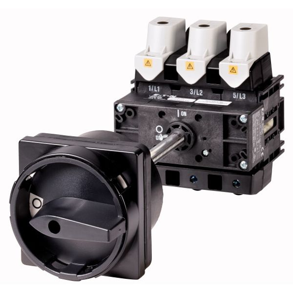 Main switch, P5, 160 A, rear mounting, 3 pole + N, STOP function, With black rotary handle and locking ring, Lockable in the 0 (Off) position image 1