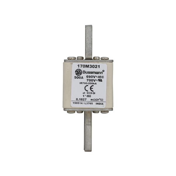 Fuse-link, high speed, 500 A, AC 690 V, compact DIN 1, 45 x 45 x 104 mm, aR, DIN, IEC, single indicator image 7