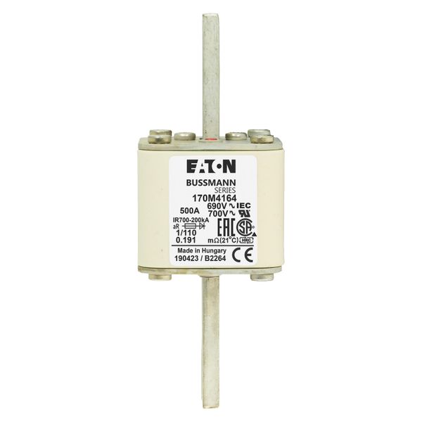 Fuse-link, high speed, 500 A, AC 690 V, DIN 1, 53 x 66 x 138 mm, aR, DIN, IEC, single indicator image 15