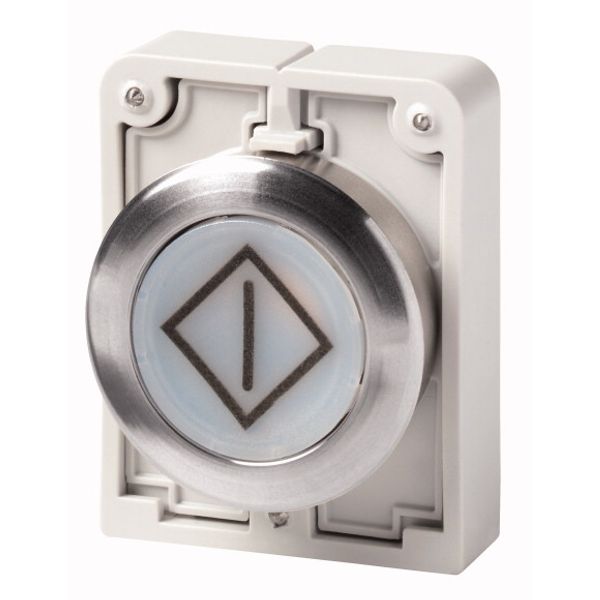 Illuminated pushbutton actuator, RMQ-Titan, Flat, momentary, White, inscribed, Metal bezel image 1