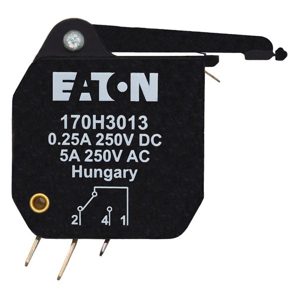 Microswitch, high speed, 5 A, AC 250 V, type T indicator, 6.3 x 0.8 lug dimensions, 000 to 3 with straight tags, 1mA-5A, 4V-250V image 51