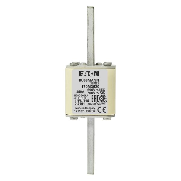 Fuse-link, high speed, 450 A, AC 690 V, compact size 1, 45 x 45 x 148 mm, aR, IEC, UL image 21