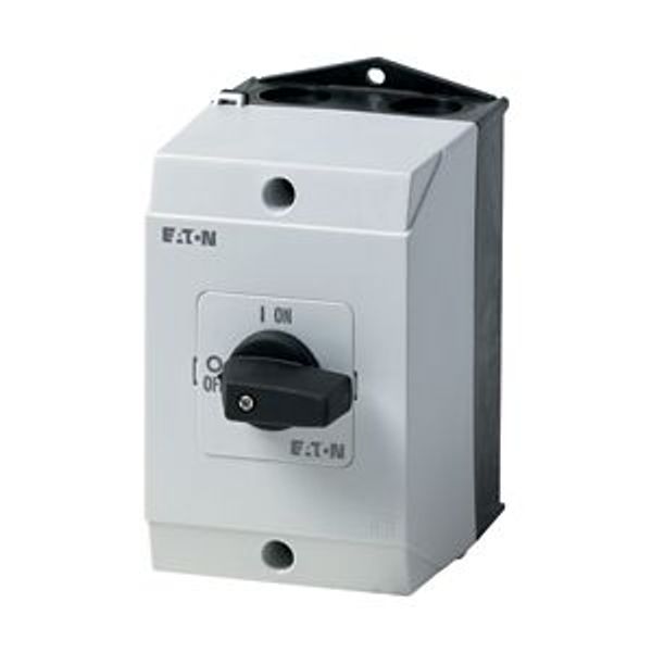 On-Off switch, T3, 32 A, surface mounting, 3 contact unit(s), 3 pole, 2 N/O, 1 N/C, with black thumb grip and front plate image 2