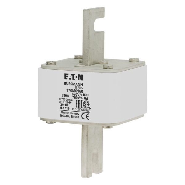 Fuse-link, high speed, 630 A, AC 690 V, DIN 3, 76 x 90 x 139 mm, aR, DIN, IEC, single indicator image 5