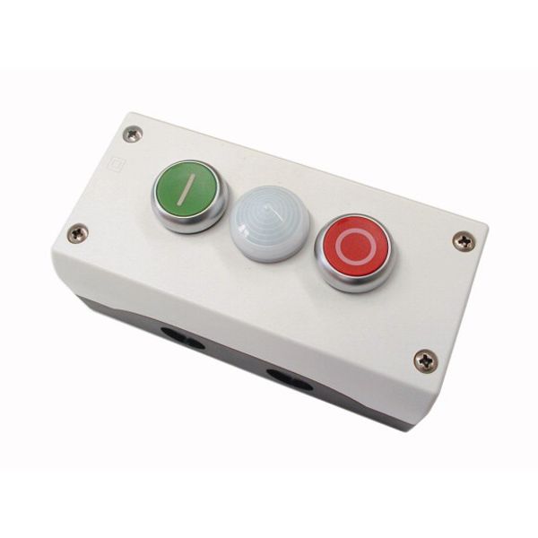Housing, Pushbutton actuators, Indicator lights, Enclosure, momentary, 2 NC, 2 N/O, Screw connection, Number of locations 2, Grey, inscribed, Bezel: t image 1