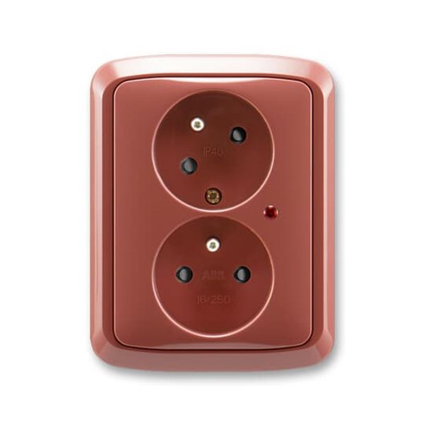 5593A-C02357 R2 Double socket outlet with earthing pins, shuttered, with turned upper cavity, with surge protection image 1