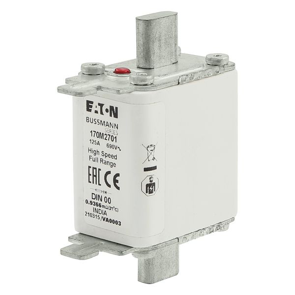 Fuse-link, high speed, 125 A, AC 690 V, DIN 00, 30 x 60 x 79 mm, gR, DIN, IEC, single indicator image 6