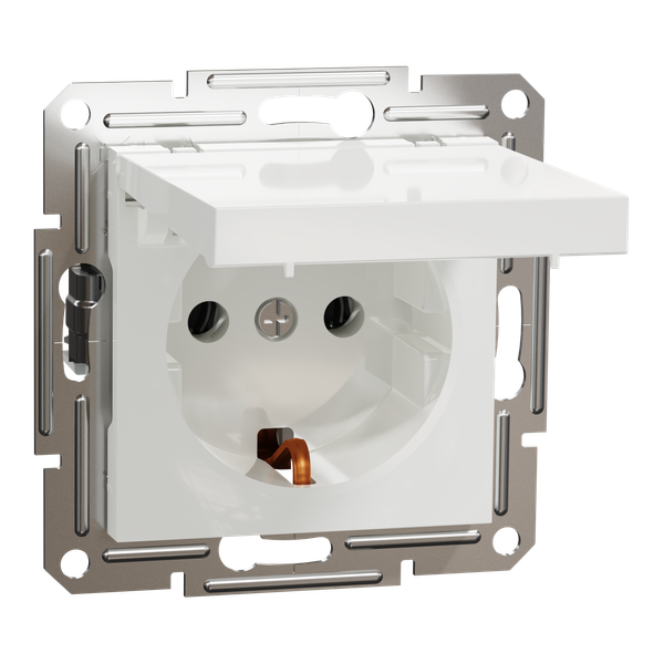 Asfora - single socket outlet with side earth - 16A lid wo frame white image 4