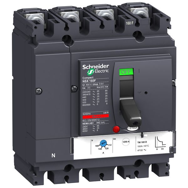 circuit breaker ComPact NSX160F, 36 KA at 415 VAC, TMD trip unit 100 A, 4 poles 4d image 1