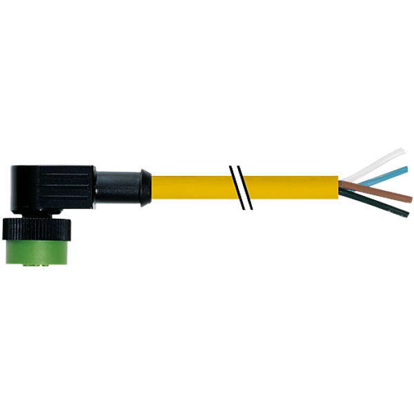 MQ12 female 90° A-cod. with cable PUR 4x0.34 ye UL/CSA+drag ch. 5m image 1