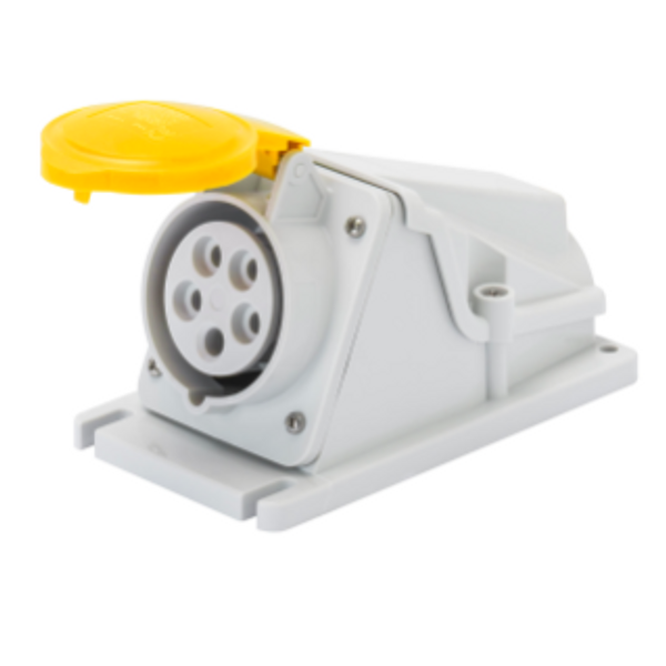 90° ANGLED SURFACE-MOUNTING SOCKET-OUTLET - IP44 - 3P+N+E 16A 100-130V 50/60HZ - YELLOW - 4H - SCREW WIRING image 1