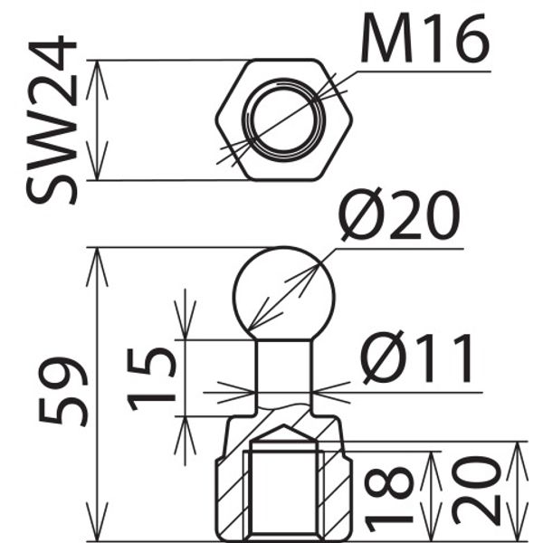 Fixed ball point D=20mm, straight with M16 female thread image 2