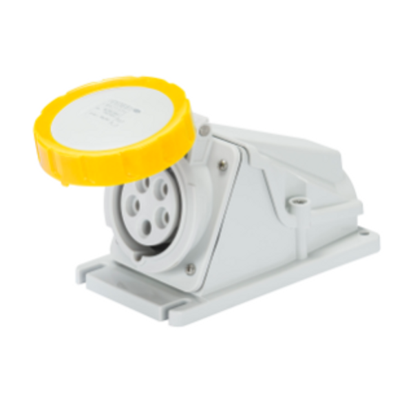 90° ANGLED SURFACE-MOUNTING SOCKET-OUTLET - IP67 - 2P+E 32A 100-130V 50/60HZ - YELLOW - 4H - SCREW WIRING image 1