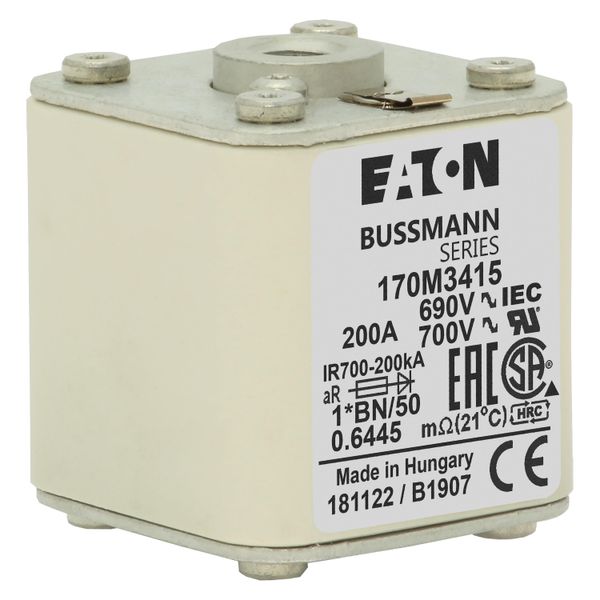 Fuse-link, high speed, 200 A, AC 690 V, compact size 1, 45 x 59 x 51 mm, aR, IEC, UL, single indicator, flush end, M8 image 10