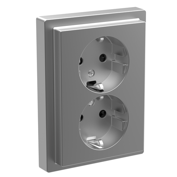 SCHUKO double socket-outlet, shuttered, screwless term., stainless steel, D-Life image 4