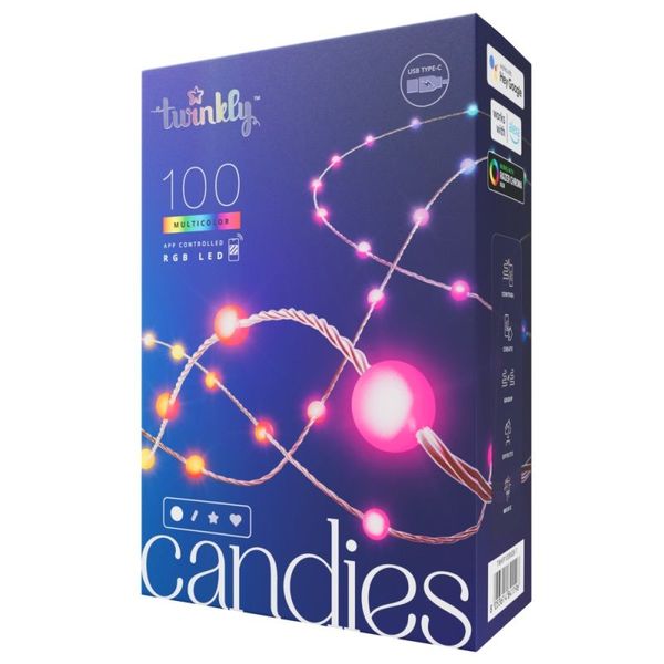 Twinkly Candies – 100 Pearl-shaped RGB LEDs, Clear Wire, USB-C image 1