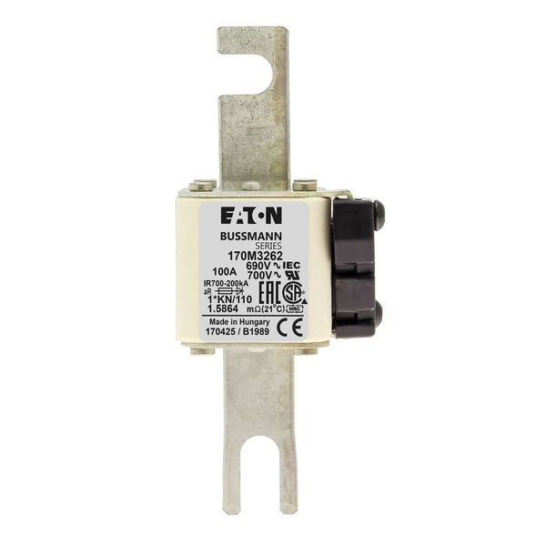 Fuse-link, high speed, 100 A, AC 690 V, compact DIN 1, 45 x 58 x 134 mm, aR, DIN, IEC, type K indicator, 110 mm centres image 6