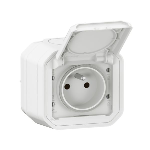 Power socket with waterproof earth with Plexo shutter 16A 250V delivered complete for white surface mounting image 1