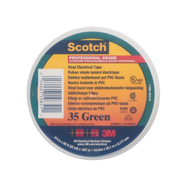 Scotch® Vinyl Color-Coding Electrical Tape 35, Green, 19 mm x 20 m image 5