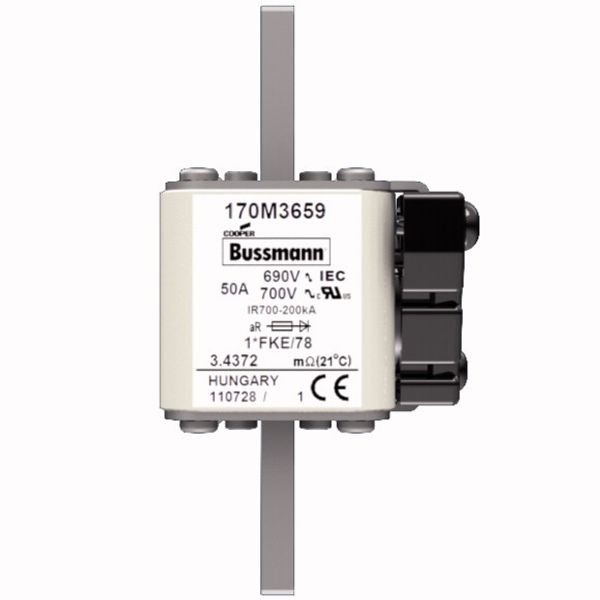 Fuse-link, high speed, 50 A, AC 690 V, compact size 1, 45 x 59 x 110 mm, aR, IEC, UL, single indicator image 1