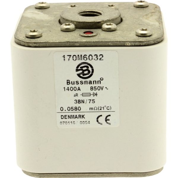 Fuse-link, high speed, 1400 A, AC 850 V, size 3, 76 x 76 x 76 mm, aR, IEC, single indicator image 2