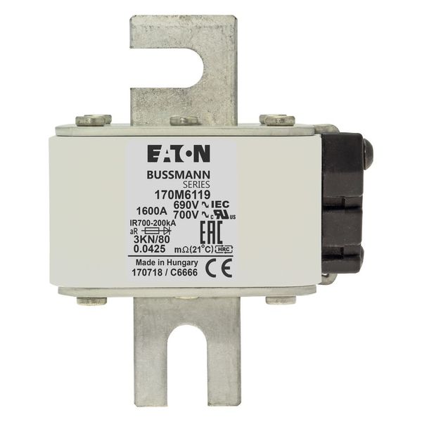 Fuse-link, high speed, 1600 A, AC 690 V, DIN 3, 76 x 92 x 109 mm, aR, DIN, IEC, single indicator image 7