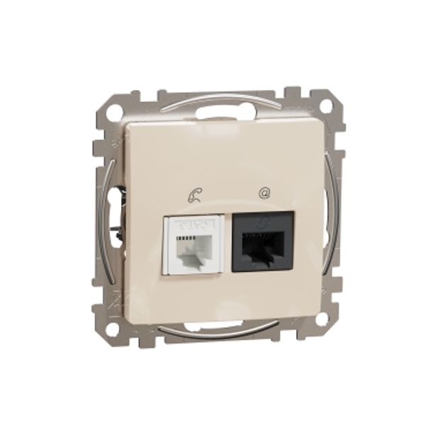 DATA CAT 5E UTP + Telephone outlet, Sedna Design & Elements, Beige image 3