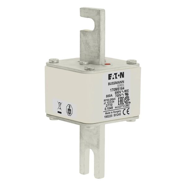 Fuse-link, high speed, 800 A, AC 690 V, DIN 2, 61 x 61 x 108 mm, aR, DIN, IEC, single indicator, 110 mm centres image 18