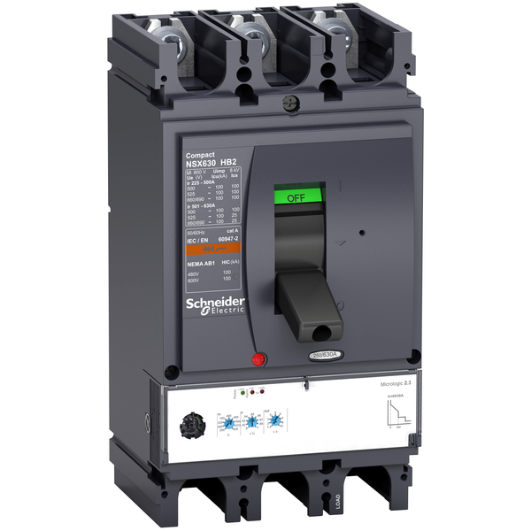 circuit breaker ComPact NSX630HB2, 100 kA at 690 VAC, MicroLogic 2.3 trip unit 630 A, 3 poles 3d image 4