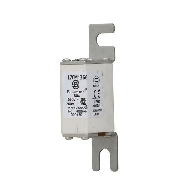 Fuse-link, high speed, 80 A, AC 690 V, DIN 000, 21 x 40 x 100 mm, aR, DIN, IEC, single indicator image 9