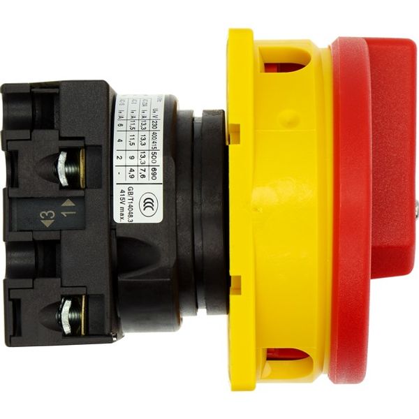 Main switch, T0, 20 A, flush mounting, 1 contact unit(s), 2 pole, Emergency switching off function, With red rotary handle and yellow locking ring image 2