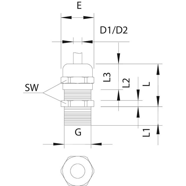 V-TEC L PG21 MS Cable gland with long connection thread PG21 image 2