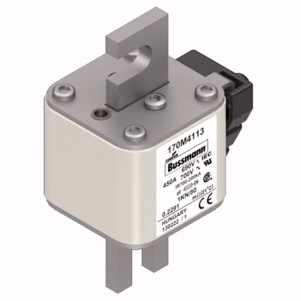 Fuse-link, high speed, 450 A, AC 690 V, DIN 1, 53 x 69 x 108 mm, aR, DIN, IEC, single indicator image 3