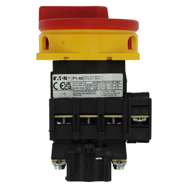 Main switch, P1, 40 A, flush mounting, 3 pole + N, Emergency switching off function, With red rotary handle and yellow locking ring, Lockable in the 0 image 30