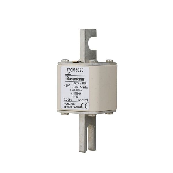 Fuse-link, high speed, 450 A, AC 690 V, compact DIN 1, 45 x 45 x 104 mm, aR, DIN, IEC, single indicator image 13