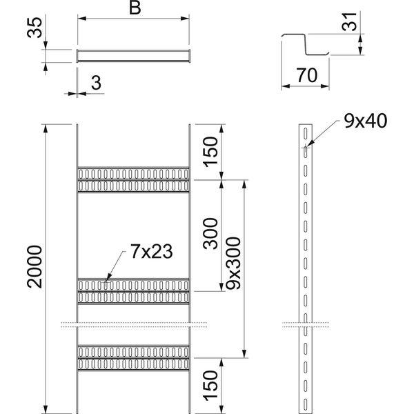 SLZ L 400 FT Cable ladder, shipbuilding with Z-rung 35x406x3000 image 2