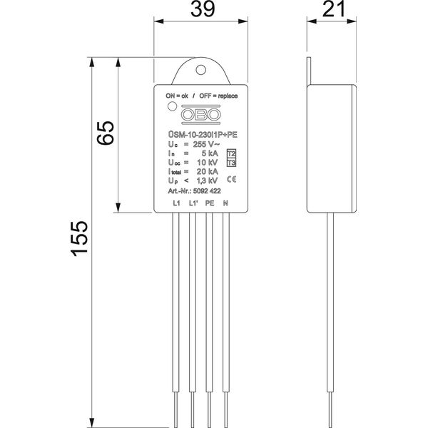ÜSM-10-230I1P+PE Surge protective Modul for LED lights with 1 phase 230V image 2