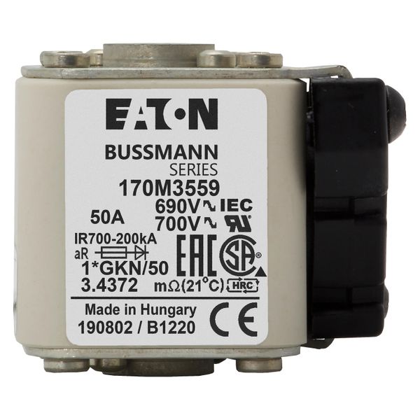 Fuse-link, high speed, 50 A, AC 690 V, compact size 1, 45 x 59 x 51 mm, aR, IEC, UL, type K indicator, 18 UNC image 8