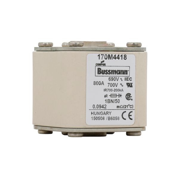 Fuse-link, high speed, 800 A, AC 690 V, size 1, 53 x 69 x 51 mm, aR, IEC, UL, single indicator, flush end, M8 image 4