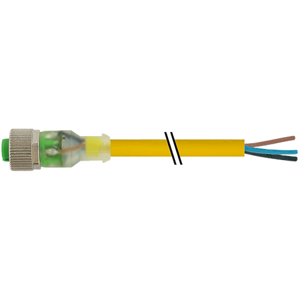 M12 female 0° A-cod. with cable LED PUR 4x0.34 ye UL/CSA+drag ch. 10m image 1