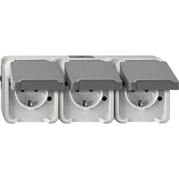 SCHUKO triple socket, arranged horizontally, light gray, AQUASTAR image 1