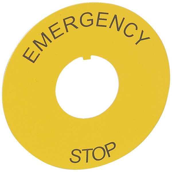Osmoz legend plate - for mushroom head - round Ø60 - yellow -''EMERGENCY STOP'' image 1