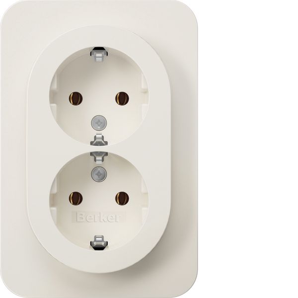 Double socket SCHUKO with Coverplate high, R.1 pw gl image 1