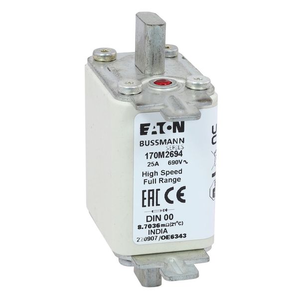 Fuse-link, high speed, 25 A, AC 690 V, DIN 00, 30 x 60 x 79 mm, gR, DIN, IEC, single indicator image 24