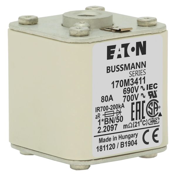 Fuse-link, high speed, 80 A, AC 690 V, compact size 1, 45 x 59 x 51 mm, aR, IEC, UL, single indicator image 14